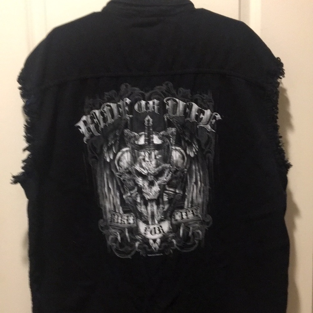 Hot Leathers Ride or Die button down distress skull biker shirt Sleeveless 2XL